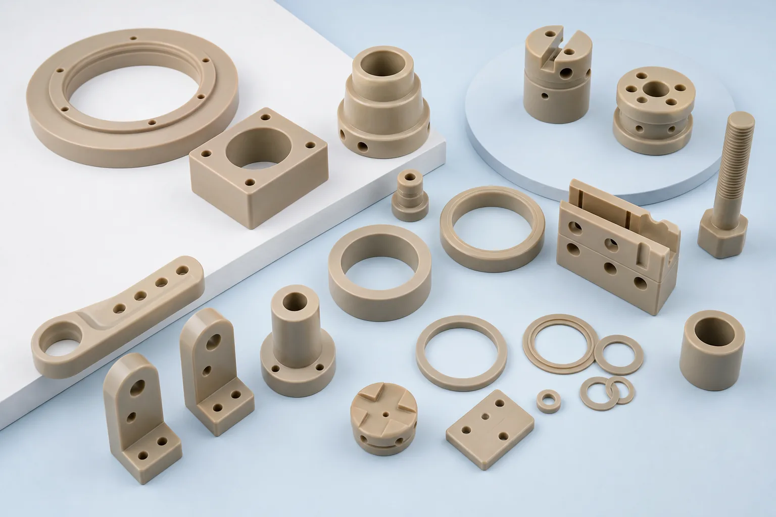 Custom engineering plastic parts and stock shapes prepared for manufacturing route review