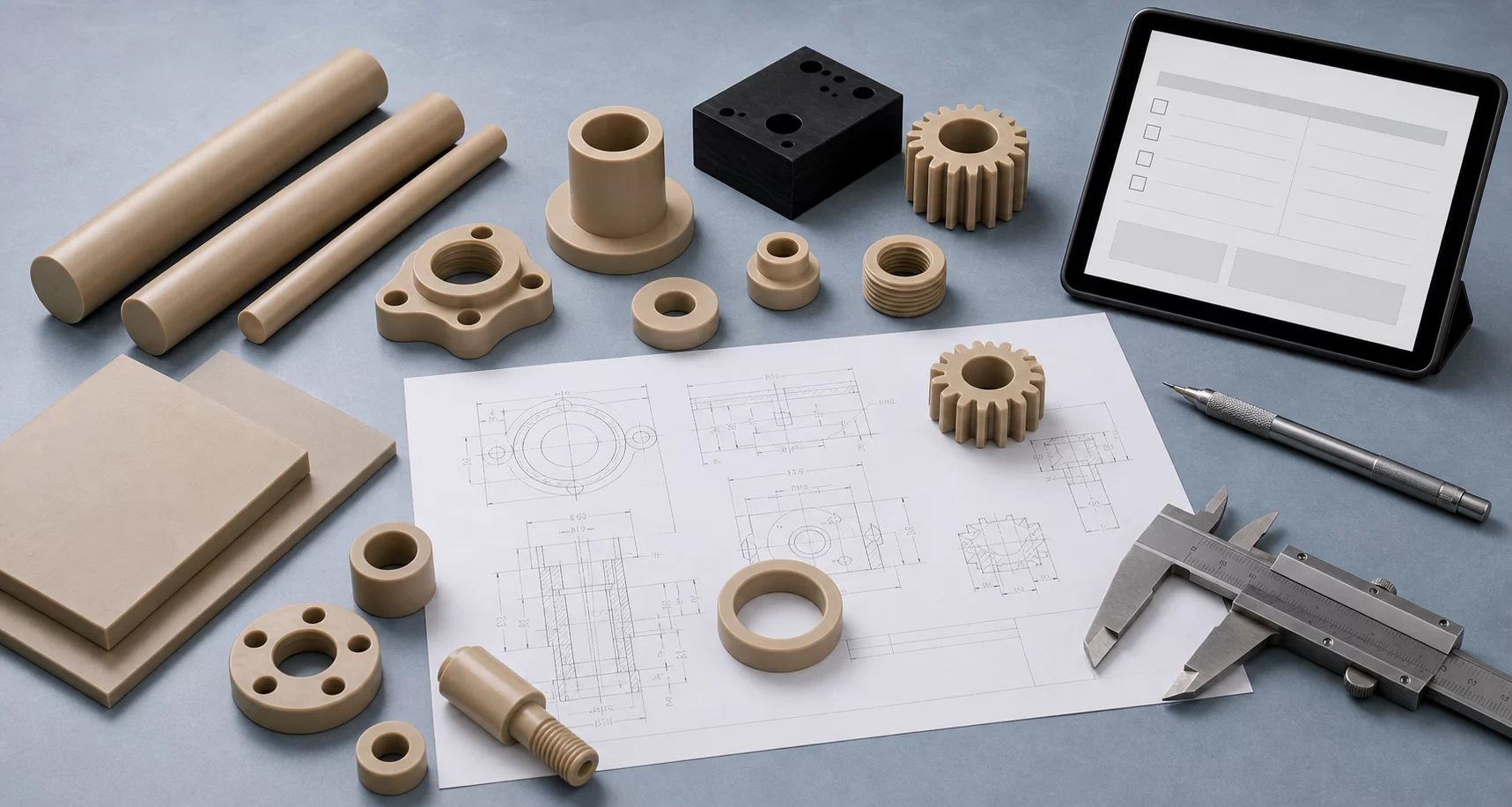 PEEK plastic machined parts drawings and RFQ review workbench