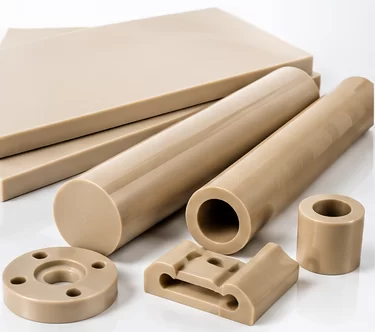 PEEK plastic samples arranged for heat chemical wear and dimensional property review