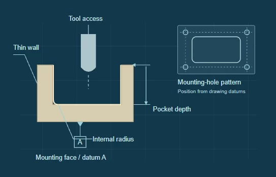 CNC Pocket & Thin Wall Machining Technical Diagram CNC Pocket & Thin Wall Machining Technical Diagram