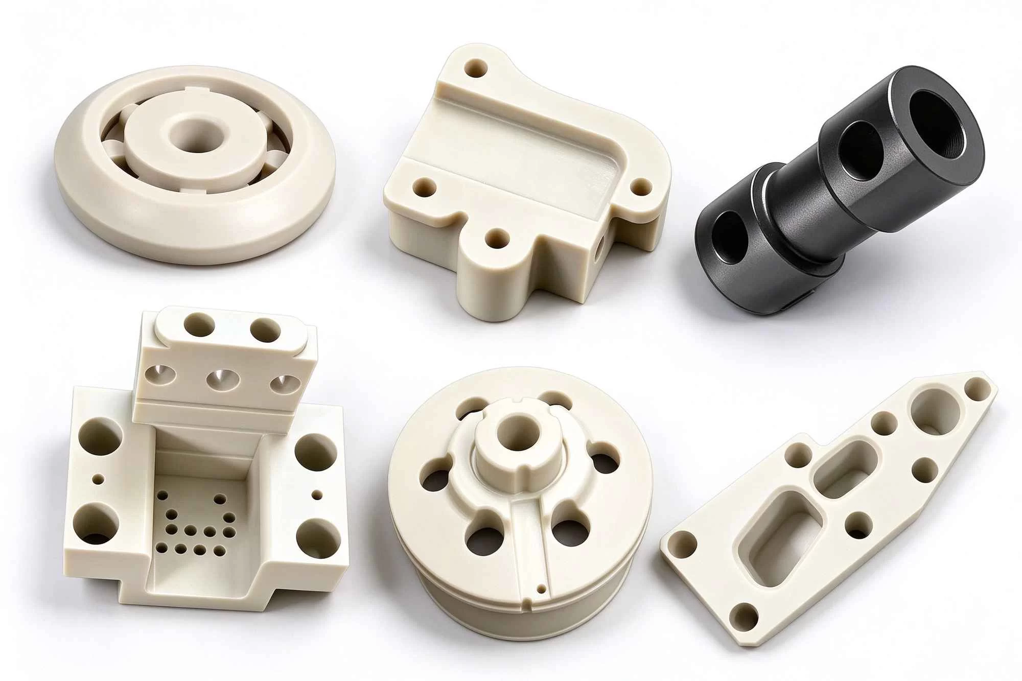 CNC-turned PEEK bushings and sleeves, natural beige high-performance plastic components