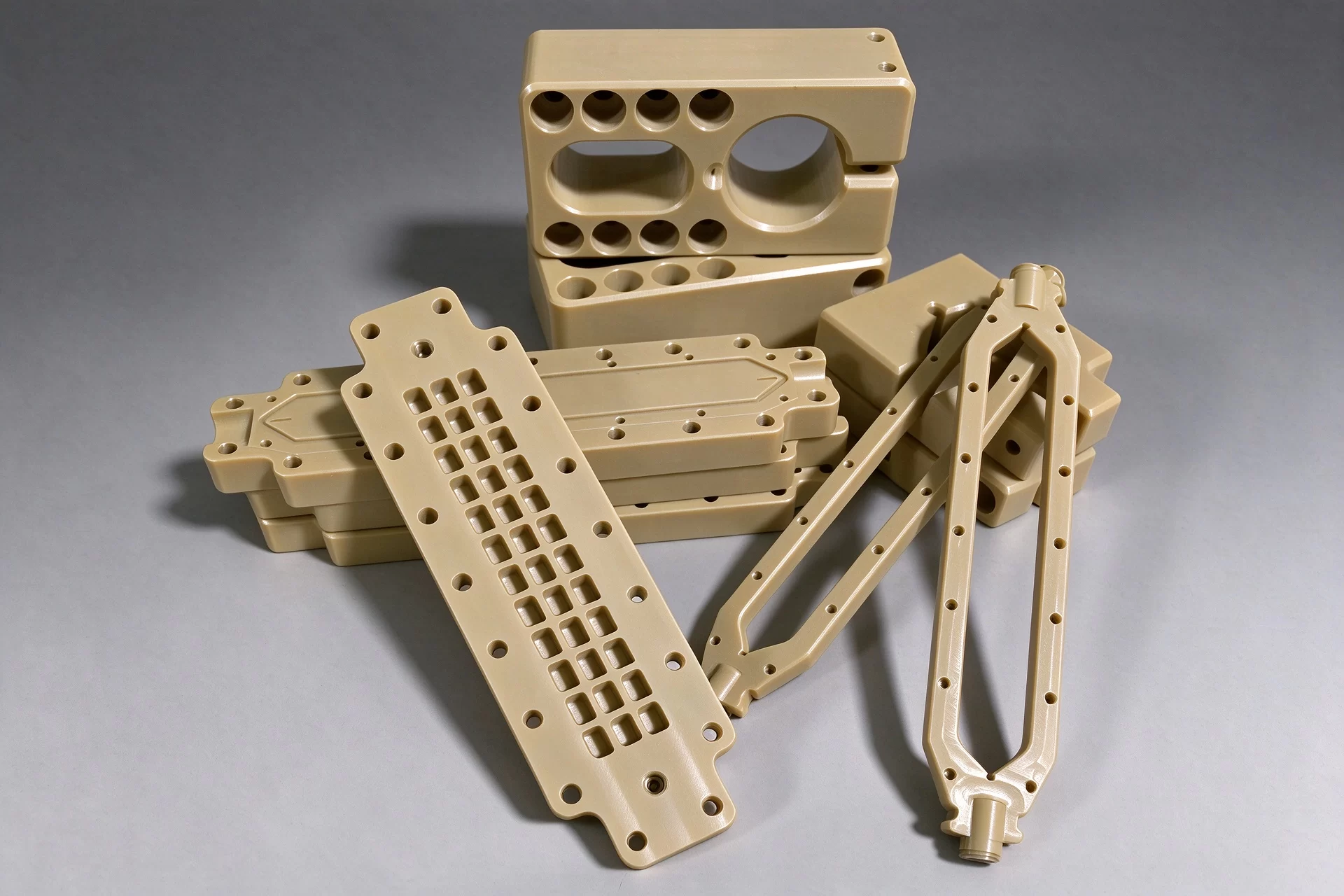 Custom CNC Machined PEEK Fixture & Structural Components Precision CNC machined PEEK fixture and structural parts for semiconductor and automation equipment