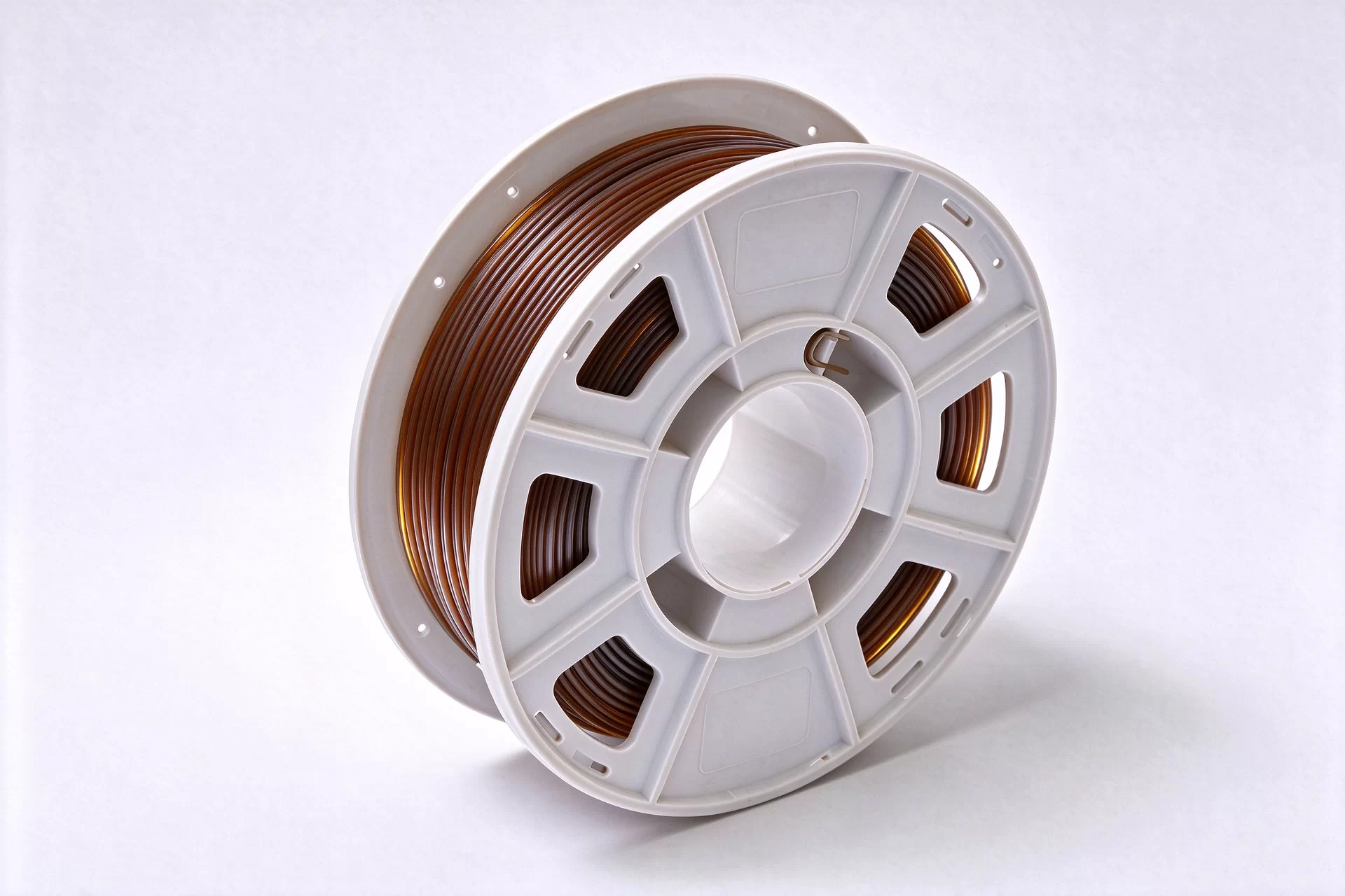 PAI 3D Printing Filament Spool, High Strength High Temperature Thermoplasti Dark amber PAI filament spool, high strength, wear resistant and high temperature thermoplastic for industrial FDM additive manufacturing.