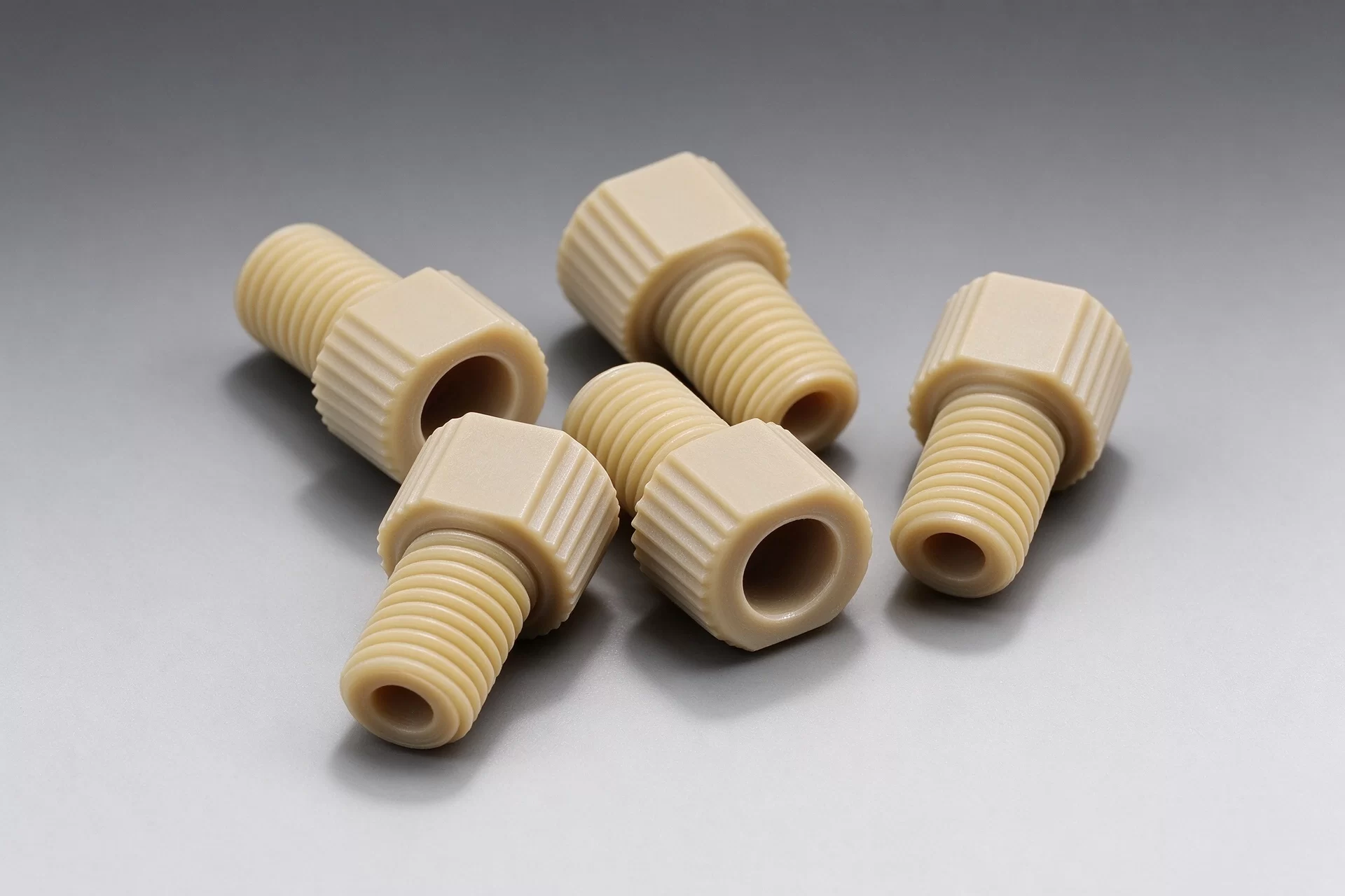 PEEK Fluid Fittings & Connectors Medical grade PEEK fluid connector fitting, 1/4-28 thread, low dead volume, chemical resistant for diagnostic liquid handling module