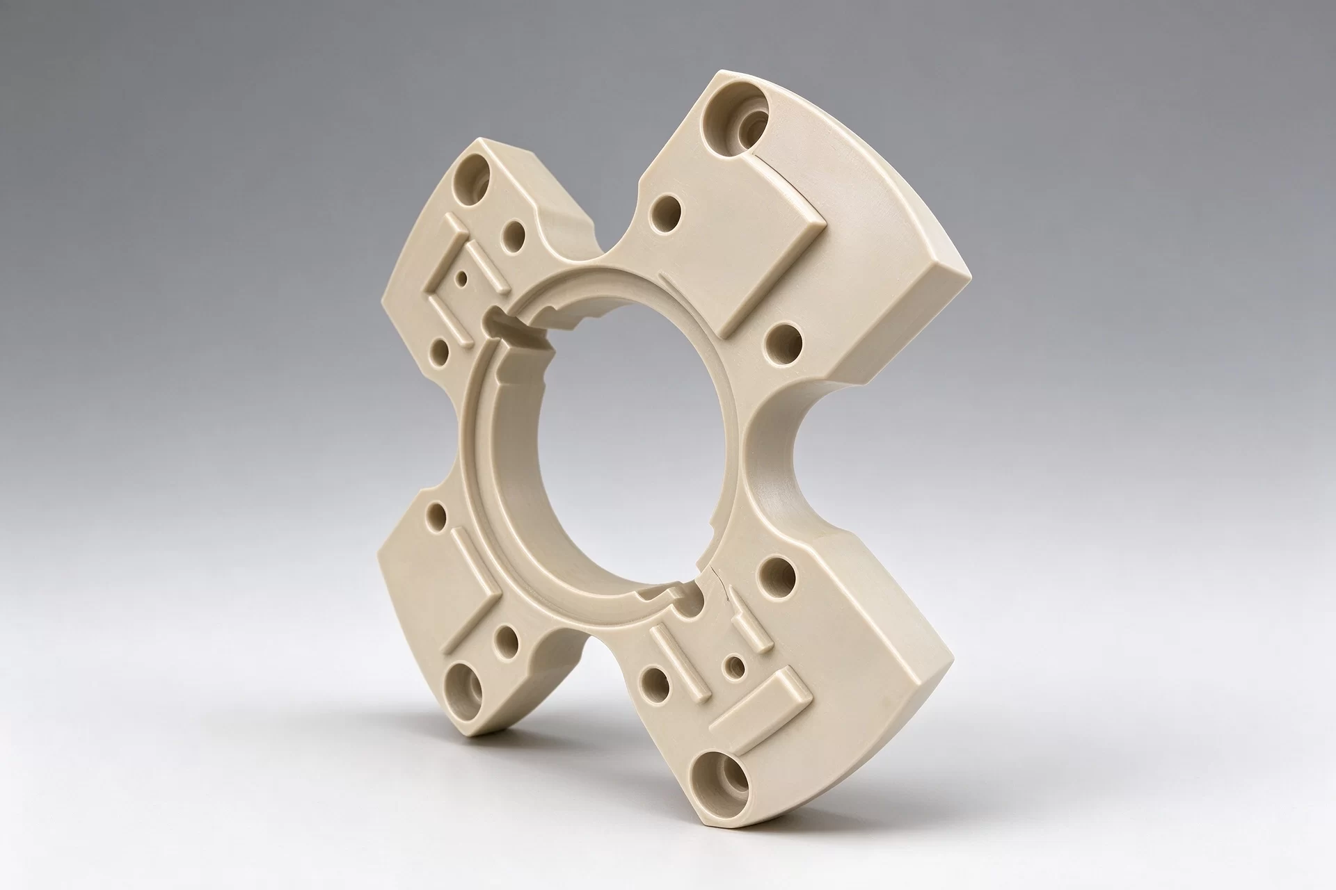 PEEK Four-lobed Flange Mounting Bracket CNC machined natural PEEK four-lobed flange mounting bracket, aerospace UAV structural component