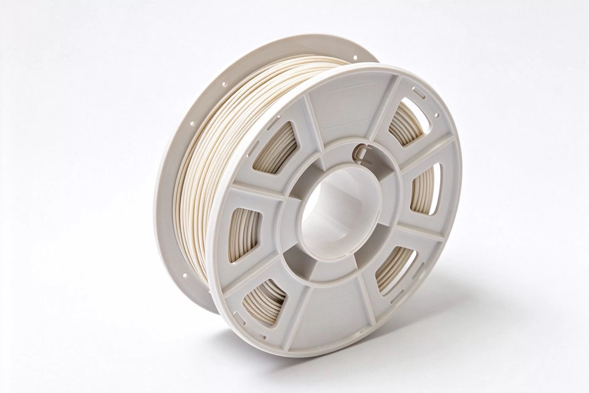 PPS 3D Printing Filament Spool, Chemical Resistant Engineering Thermoplastic Natural off-white PPS filament spool, chemical resistant and low moisture absorption thermoplastic for industrial FDM 3D printing.
