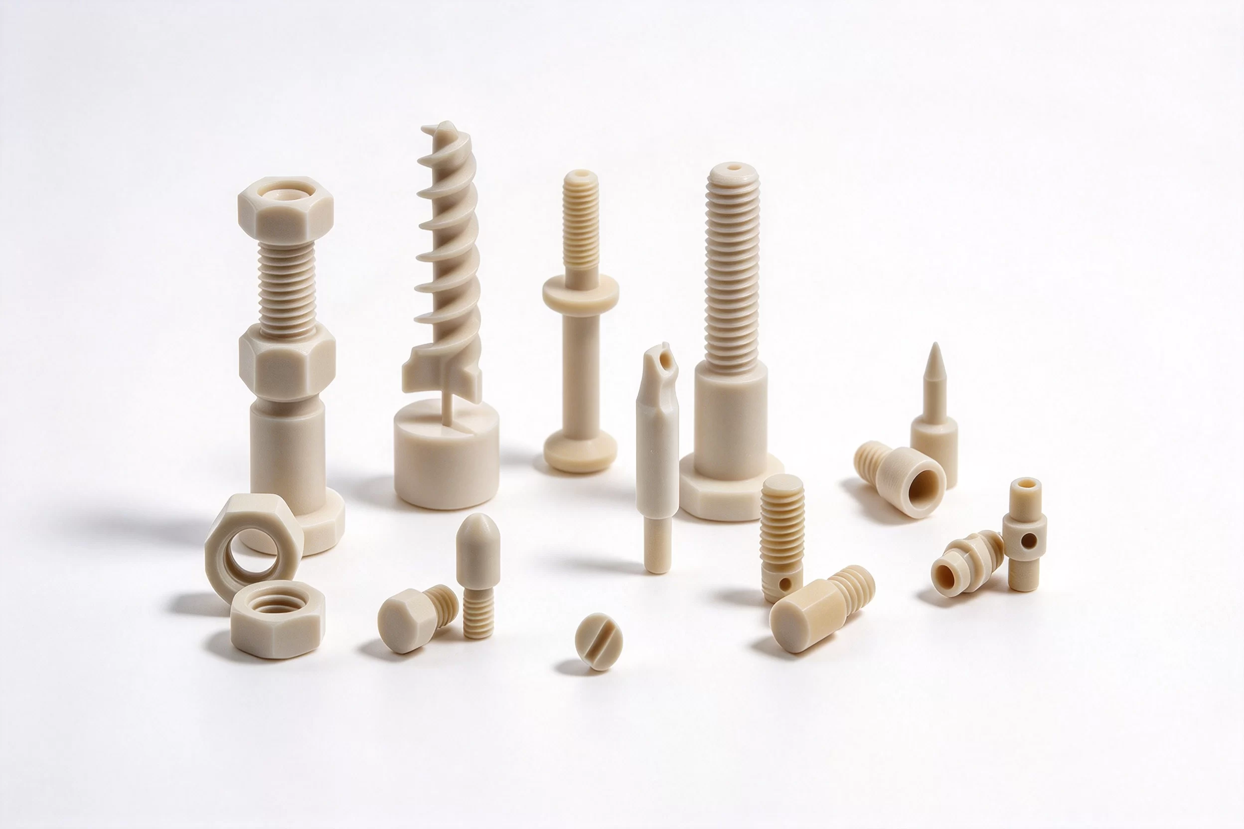 Injection molded plastic parts.jpg Injection molded high performance plastic components, stable geometry mass production parts